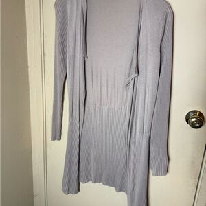 Light Bone Ribbed long Cardigan 100% viscose draped front light weight sz L